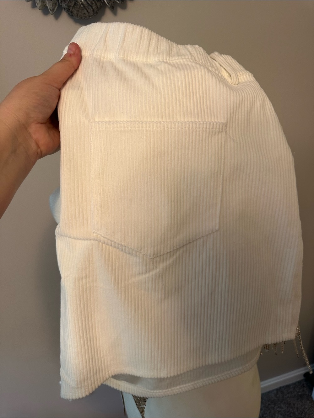 White Corduroy Shorts with Silver Fringe - Picture 3 of 4